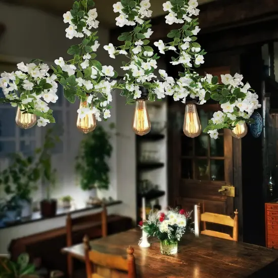 Artificial Cherry Blossom Flower Vine Hanging White Cherry Blossom Flower Silk Garland Hanging Vines Faux Flowers for Outdoors Spring Wedding Party Home Table Centerpiece Arrangement Decor {3}