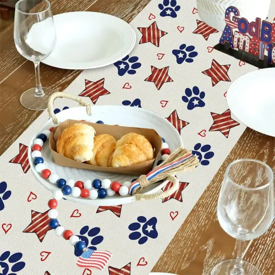 4th of July Table Runner Dog Paw Stars Heart Memorial Day Independence Day Patriotic Decorations Kitchen Dining Table Home Decor {3}