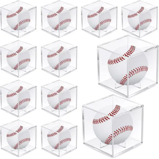 Baseball Display Cases for Balls, Acrylic Baseball Holder Clear UV Protected Cube Autograph Storage Box for Official Size Standing {1}