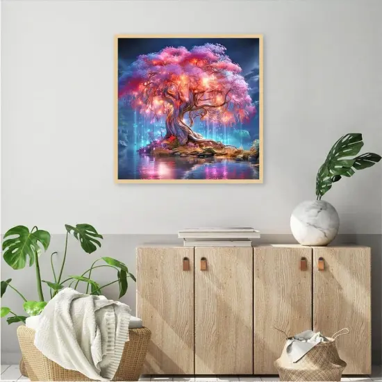 Diamond Art Kits for Adults Tree of Life 5D Diamond Painting Kits for Adults, Diamond Painting Diamond Art with Full Drill Diamond Dots DIY Gem Crafts Kits for Home Decor Gift-12x12in Pink {2}