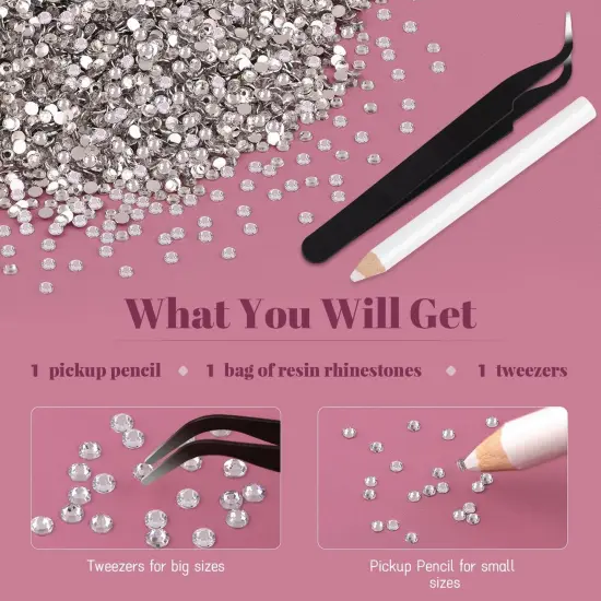 8000PCS 3mm Resin Rhinestones Bulk for Crafting (Clear), Flatback Bedazzling Crystals for Crafts DIY Nail Decoration, Gems Charms for Tumbler Shoes Clothing Fabric with Pickup Pen and Tweezers {5}
