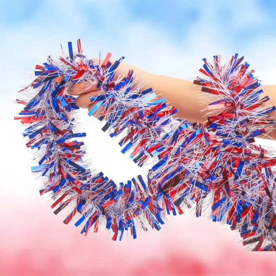 4th of July Tinsel Garland,Patriotic Metallic Foil Garland for Tree Banister Mantle Home Party Decoration {2}