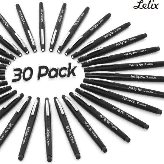 Felt Tip Pens, 30 Black Pack, 0.7mm Medium Point, Felt Tip Markers Pens for Journaling, Writing, Note Taking, Planner, Perfect for School Office and Art Supplies {2}