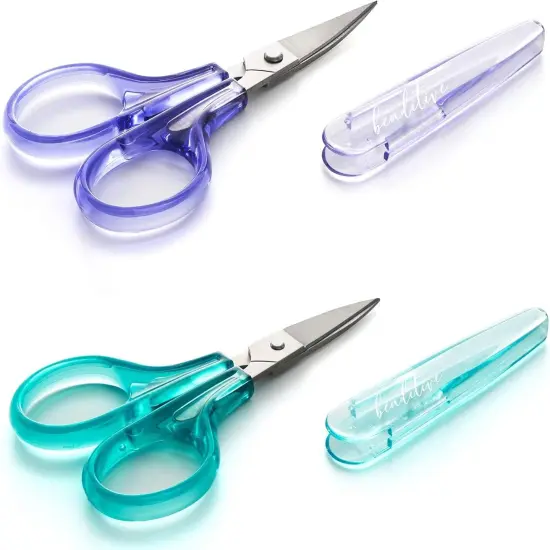 Detail Craft Scissors Set (2 Pc.) Curved and Straight, Sharp, Compact | Sewing, Embroidery, Paper Cutting, Crafting | Stainless Steel | Protective Cover (Green) {1}