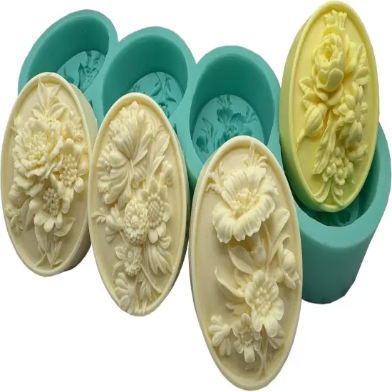 Four Cavities Soap Mold One Mold for 4 Different Flower Soap Making DIY Natural Flower Silicone Soap Molds Scented Candle Wax Resin Gypsum Mould {2}