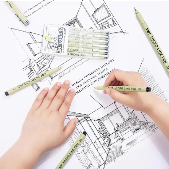 Micro Fineliner Pens 6 Size/Set, Ultra Fine Fineliner Pen, Brush Marker Pen, Water-based Black Pigment Ink, Drawing Journaling Doodle Supplies for Artists, Designers, Students {3}