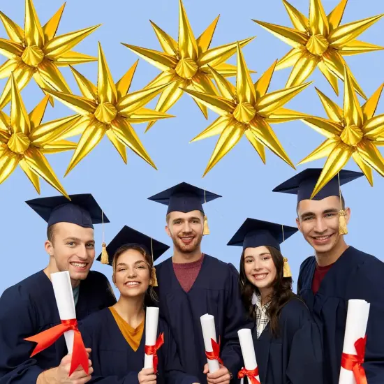 Gold Star Balloons - 72 Pcs Big 26 Inch Gold Mylar Starburst Balloons, Gold 12 Point Star Balloons, Starburst Foil Cone Balloons {2}