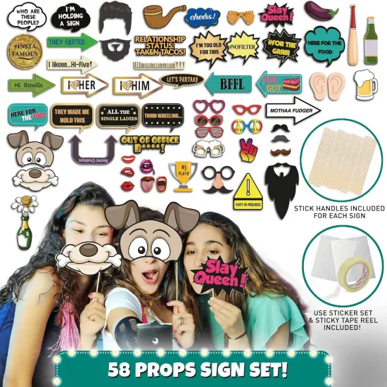 70 Pc Large Premium Photo Booth Props Set for All Occasions - Wedding Props, Birthday Props, Graduation Props, Inflatables, Large Glasses, Multi-Colored Wig, Hawaiian Lei, Hand Pump {4}