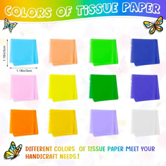 9 Pieces Summer Crafts for Kids, Summer Suncatcher Kit Butterfly Suncatchers Tissue with 12 Colors Large Tissue Paper Art Craft DIY Window Art Party Favors {4}