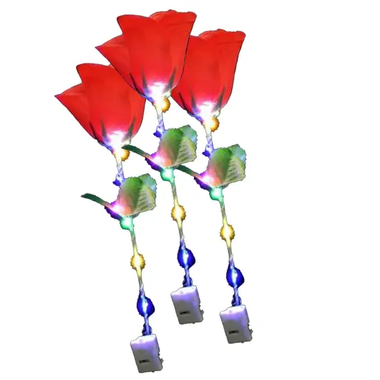 Light Up Roses 3 Function LED Fabric Rose with Plastic Stem {4}