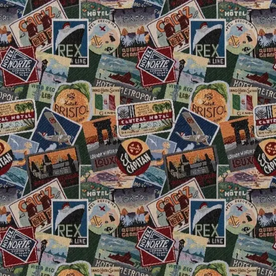 Passport - Blue,Green Novelty Upholstery Fabric 54 Inches" {1}