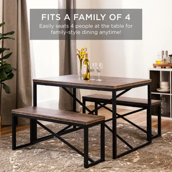 Best Choice Products 45.5in 3-Piece Bench Style Dining Furniture Set, 4-Person Dinette w/ 2 Benches, Table Brown/Black {2}