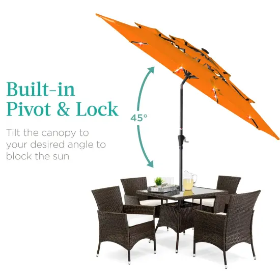 Best Choice Products 10ft 3-Tier Solar Patio Umbrella w/ 24 LED Lights, Tilt Adjustment, Easy Crank Orange {4}