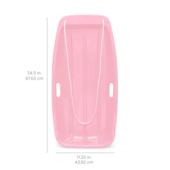 Best Choice Products 35in Kids Outdoor Plastic Sport Toboggan Winter Snow Sled Board w/ Pull Rope, 2 Handles Light Pink {6}