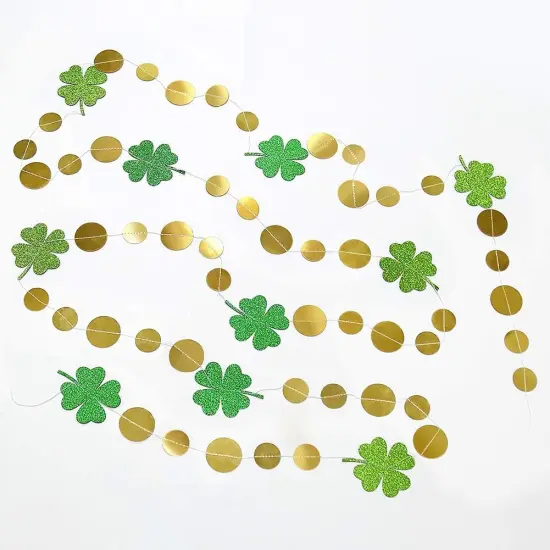 Cheerland Green Shamrock Garland St Patricks Day Decorations - 4 Leaf Clover Glitter St Paddy's Day Garland Hanging Streamers for St. Patrick's Day Irish Party Supplies and Spring Decor - 52Ft {6}