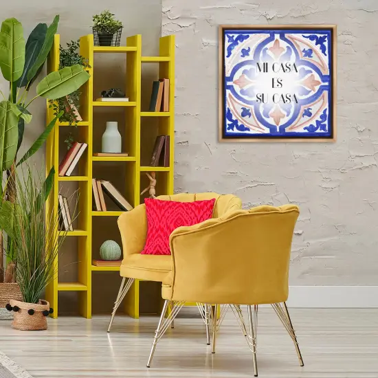 Stupell Industries Mi Casa Azulejos Tropicales Framed Floater Canvas Wall Art Brown Floater Frame {2}