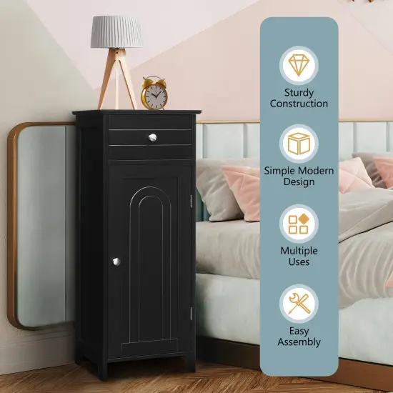 Wooden Storage Free-Standing Floor Cabinet with Drawer and Shelf Black {4}