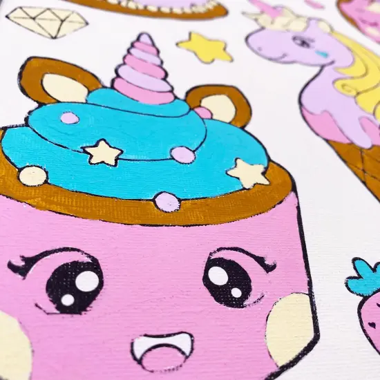 Angels Craft Paint by Number Canvas Set - Kawaii Treats | Includes: 1 Pre-printed Canvas, 6 Acrylic Paint pots, 1 Artist Brush {5}