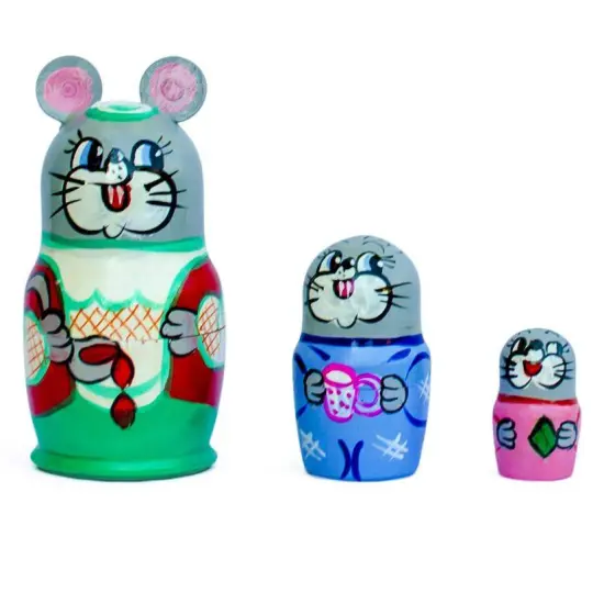 Set of 3 Mouse Wooden Nesting Dolls 3.5 Inches {1}