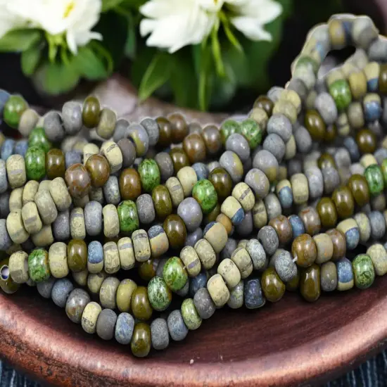 2/0 Matte Neptune Striped Picasso Czech Seed Beads (20" Strand) {2}