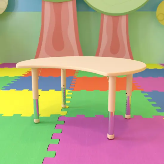Emma and Oliver 25.125"W x 35.5"L Crescent Plastic Adjustable Activity Table-Seats 4 Natural {1}