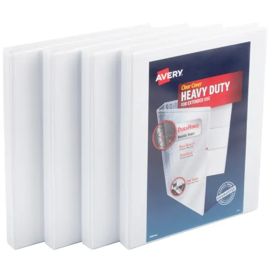 Avery Heavy-Duty View 3 Ring Binders, 0.5" One Touch Slant Rings, 4 White Binders (79709) {1}