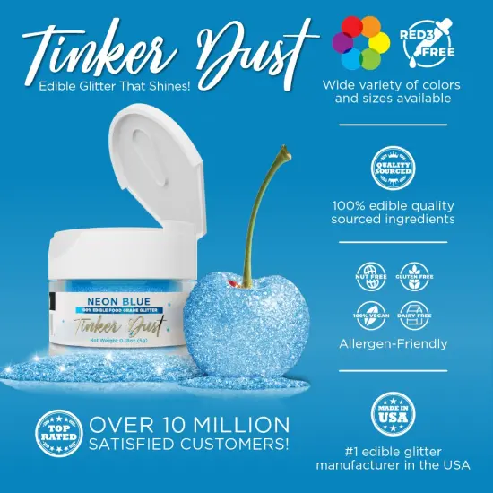 Bakell - Neon Blue Tinker Dust Edible Glitter (5g, 1x Jar) for Food, Desserts, and Beverages! {2}