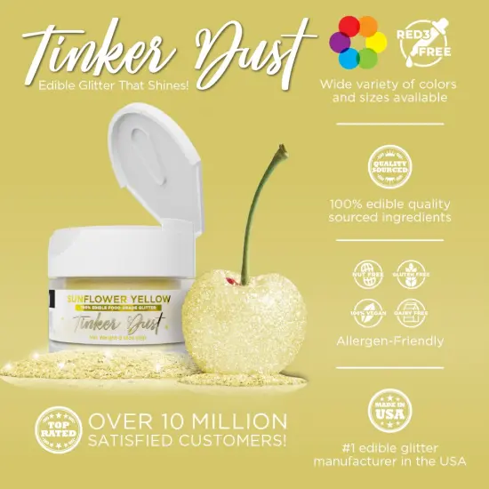 Bakell - Sunflower Yellow Tinker Dust Edible Glitter (5g, 1x Jar) for Food, Desserts, and Beverages! {2}