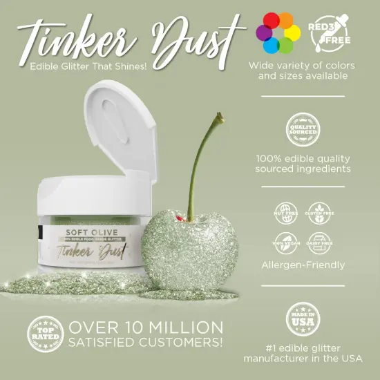 Bakell - Soft Olive Green Tinker Dust Edible Glitter (5g, 1x Jar) for Food, Desserts, and Beverages! {2}