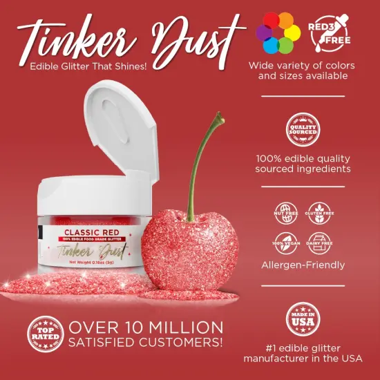 Bakell - Classic Red Tinker Dust Edible Glitter (5g, 1x Jar) for Food, Desserts, and Beverages! {2}