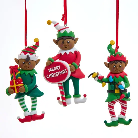 4.7" African American Elves &ndash; Set of 3 Assorted Christmas Ornaments {1}