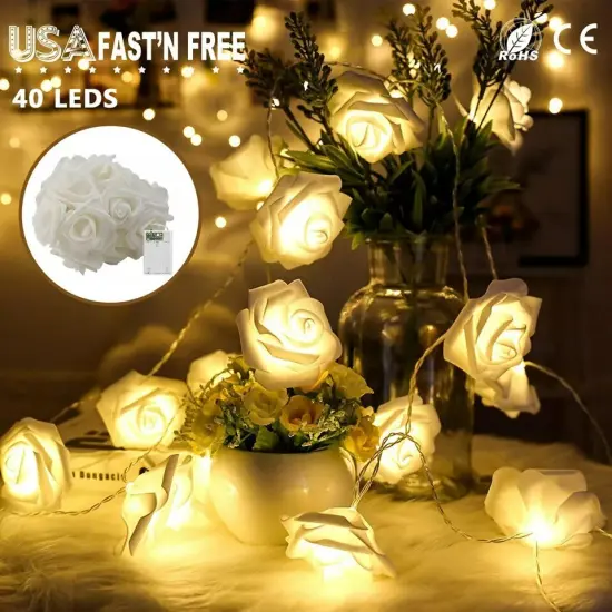 2 Packs 20 LED Rose Flower String Lights 10ft Battery Operated Decorative Light Pink {3}