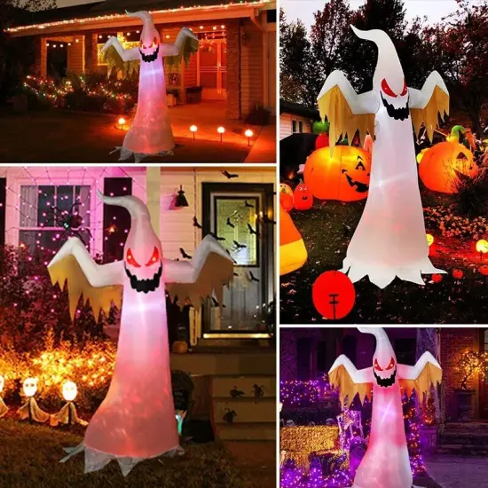 8ft Halloween Inflatable Blow up White Ghost Red Rotating Led Lights Lawn Deco {4}