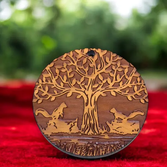 Two Squirrels and Tree of Life - Cedar Ornament {2}