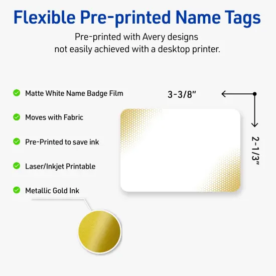 Avery Printable Rectangle Adhesive Name Badges, Pre-Printed Gold Blush Pattern, Matte White, 2-1/3" x 3-3/8", Laser & Inkjet Compatible, 80 Total, Great for Branding, Marketing, and Events {2}