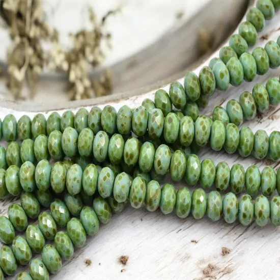*25* 6x8mm Opaque Turquoise Picasso Fire Polished Rondelle Beads {1}
