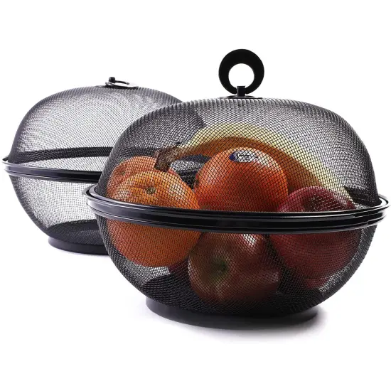 2 Pack Black Mesh Fruit Baskets with Lids for Fruits, Restaurant Kitchen Produce Containers (10 In) {1}