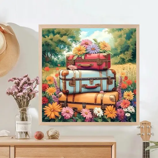 Flowers Suitcases Diamond Painting Kits for Adults, 5D Diamond Art Painting by Numbers Kits, DIY Diamond Dots Art Kits, Full Round Drill Diamond Paintings for Adults for Home Wall Decor, 13.8x13.8 in {1}
