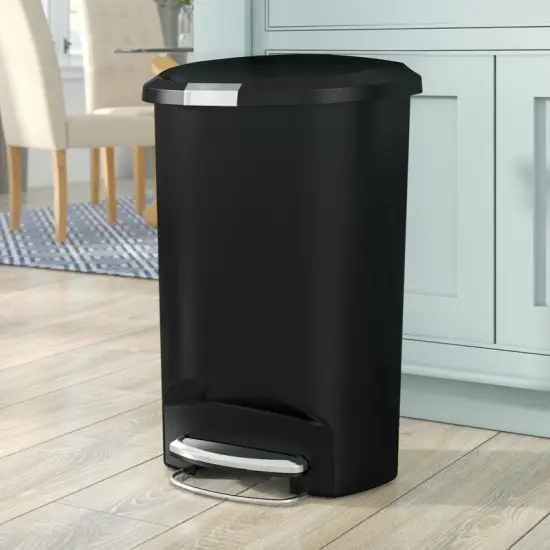 Black Plastic Semi-Round Trash Can with Foot Pedal and Slow Close Lid {5}