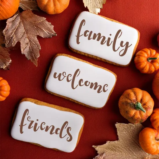 Family, Friends, Welcome Cookie & Craft Stencil | CM115 by Designer Stencils | Cookie Decorating Tools | Baking Stencils for Royal Icing, Airbrush, Dusting Powder | Craft Stencils for Canvas, Paper, Wood | Reusable Food Grade Stencil {2}