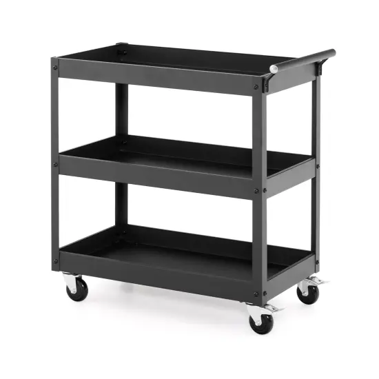 3-Tier Utility Cart Metal Mental Storage Service Trolley Black {8}