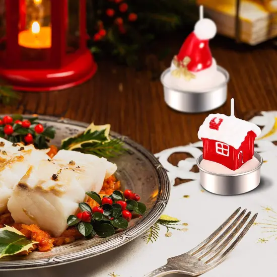 12 Pieces Christmas Tealight Candles Handmade Delicate Santa Claus, Snowman, Pine Cones, Christmas Tree, Shoes, House, Santa Hat Candles, Christmas Home Decorations (Cute Style) {4}
