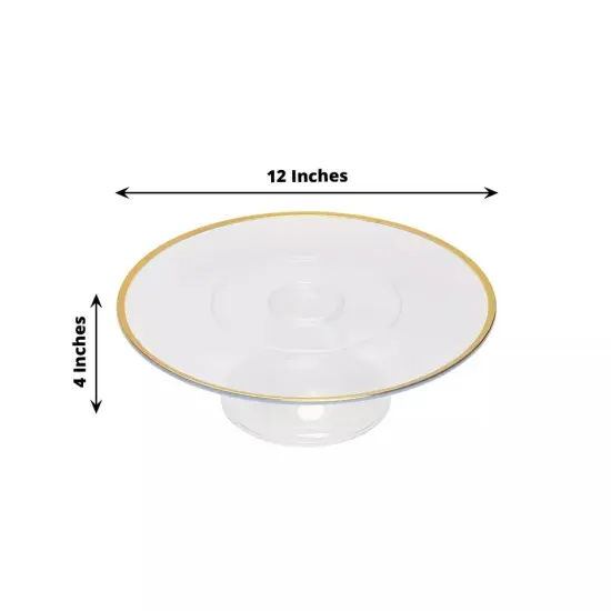 2 Clear 12 in Round Plastic CAKE STANDS Dessert Pedestal Gold Trim Party Events {3}