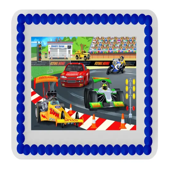 Race cars Edible Icing Sheet cake topper for 1/4 Sheet cake or larger {2}