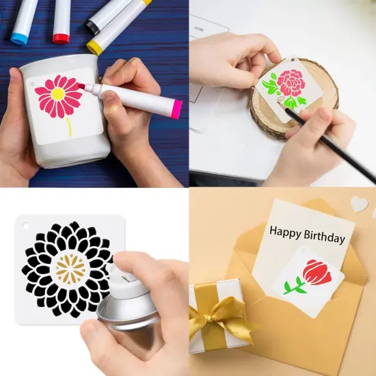 60 Reusable Flower Stencils - 3x3 Inch {3}