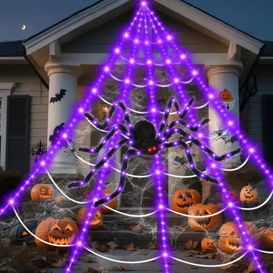 15.8Ft Giant Spider Web Halloween Decorations with 250 LED Lights {2}