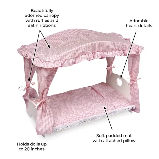 Badger Basket Canopy Doll Bed with Bedding - White/Pink {3}
