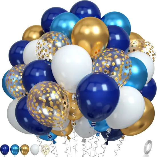 Navy Blue and Gold Balloons, Metallic Gold and Blue Balloons Blue and White Latex Balloons Gold Confetti Balloons Dark Blue Gold Party Graduation Balloons for Birthday Baby Shower Wedding Decorations {1}