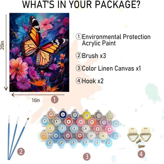 DIY Easy Butterfly Paint by Numbers Kit for Adults, Flowers Paint by Number Kits on Canvas for Beginners,Acrylic Painting Kits for Home Wall Decor 16 X 20 Inch. {2}