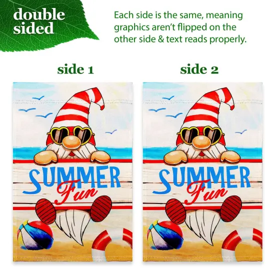 G128 Combo Pack: Garden Flag Stand 36x16IN & Garden Flag Summer Fun Gnome Printed 12x18IN Double Sided {5}
